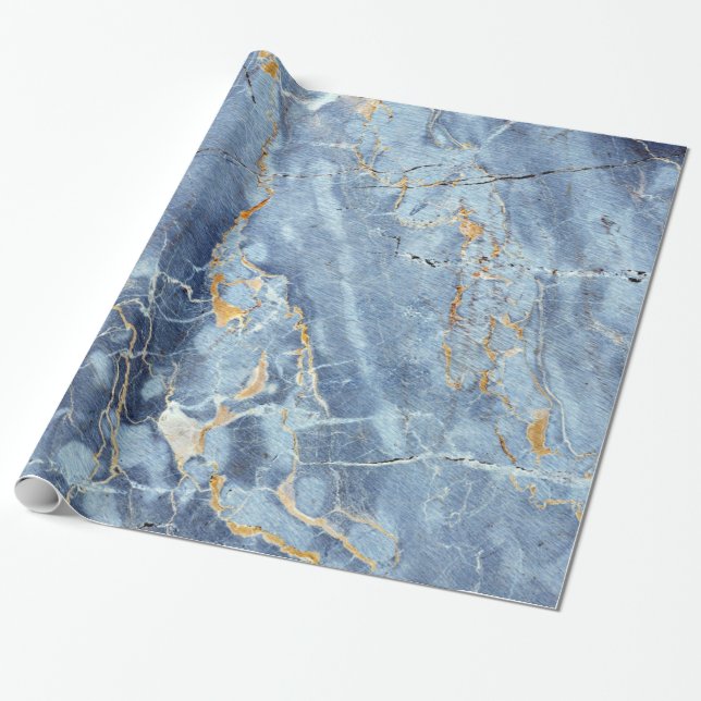 Modernes modisches Marmormuster im blauen Goldgrau Geschenkpapier (Ungerollt)