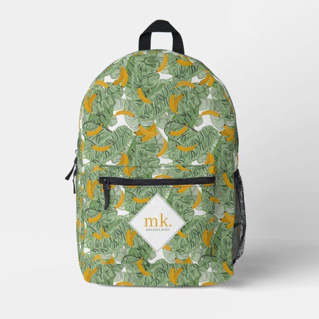 Modernes Mongram für tropische Bananengrün Bedruckter Rucksack (Vorderseite)