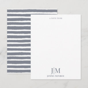 Modernes Mongram Karkohle Gray Strip Muster Mitteilungskarte