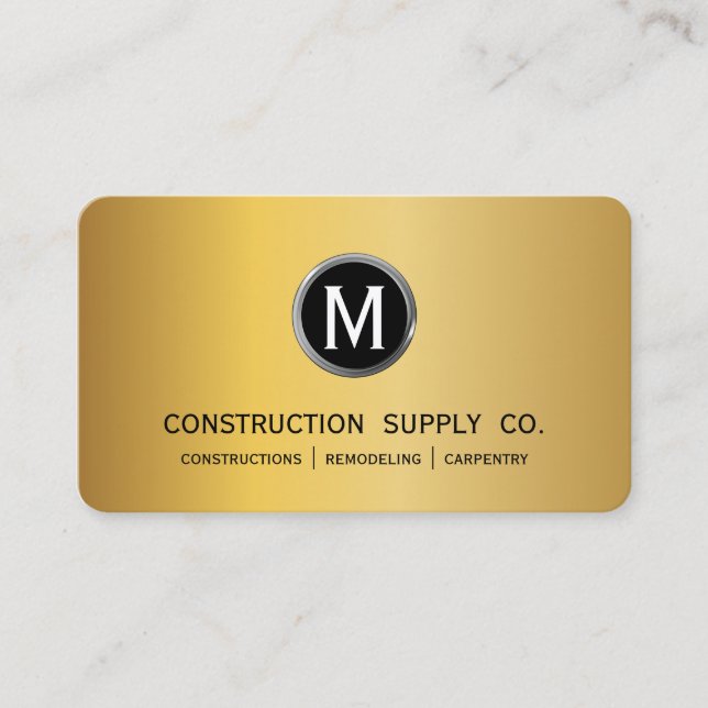 MODERNES MONgram LOGO Black Gold Metal Visitenkarte (Vorderseite)