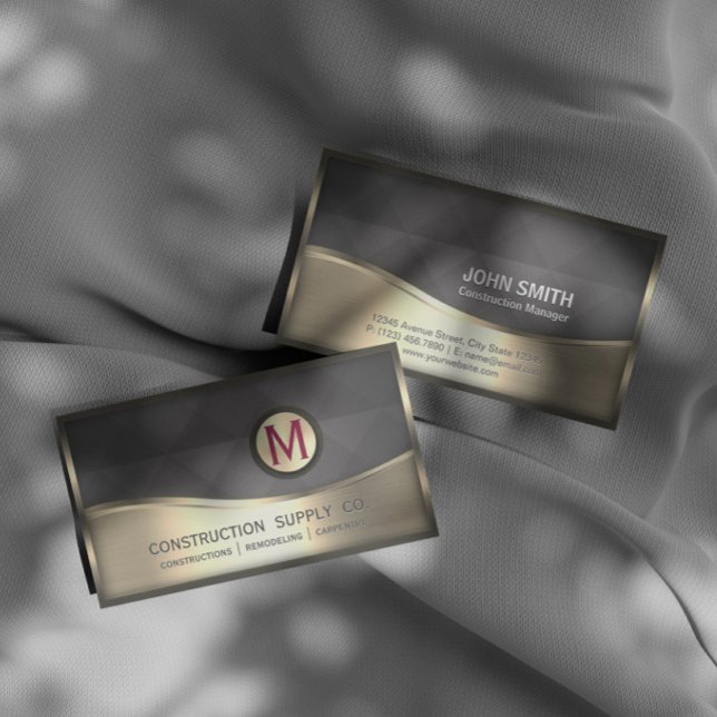 MODERNES MONgram LOGO Black Gold Metal Visitenkarte (Von Creator hochgeladen)