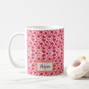 Modernes Mongram Red Valentine Herzmuster Kaffeetasse