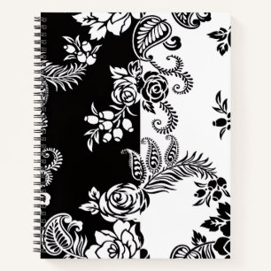 Modernes monochromes Blumenmuster-Notizbuch Notizbuch