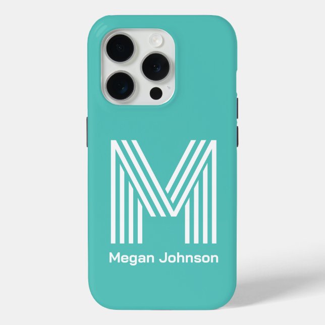 Modernes Monogram Aqua Case-Mate iPhone Hülle (Rückseite)