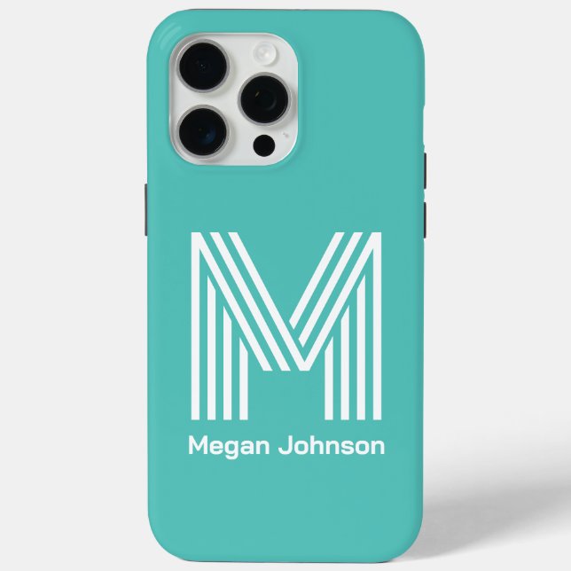 Modernes Monogram Aqua Case-Mate iPhone Hülle (Rückseite)