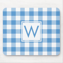 Modernes Monogram Baby Blue & White Gingham Patter Mousepad