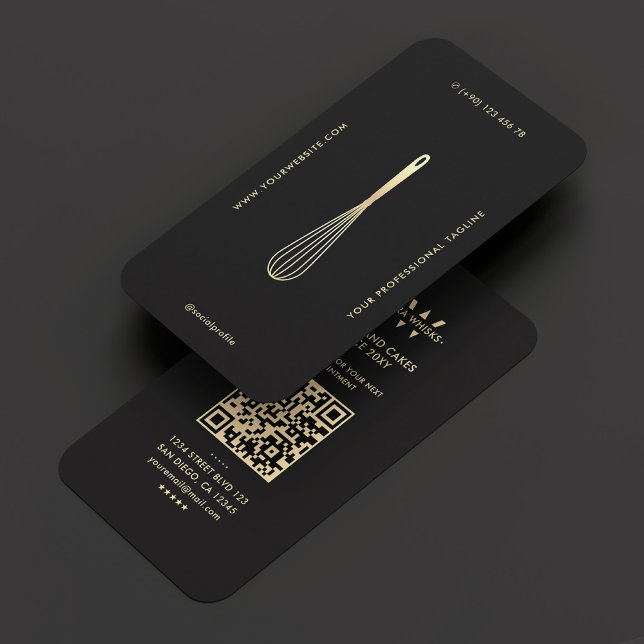 Modernes Monogram Baker Caterer Black Gold Whisky Visitenkarte (Modern Monogram Baker Caterer Black Gold Whisk Business Card
)