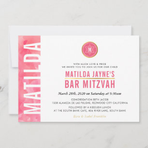 MODERNES MONOGRAM BAT MITZVAH Bar rosa Gold Einladung