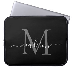 Modernes Monogram Black Gray Silver Girly Script Laptopschutzhülle