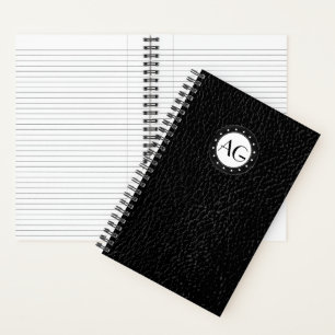 Modernes Monogram Black Leather Spiral Notebook Notizbuch