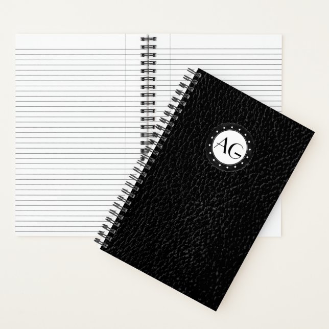 Modernes Monogram Black Leather Spiral Notebook Notizbuch (Innen)