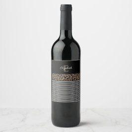 Modernes Monogram Black Leopard Print Wine Label Weinetikett