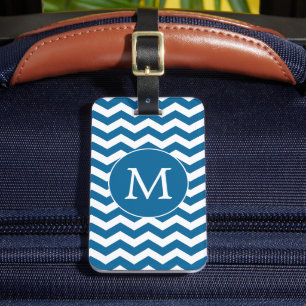Modernes Monogram Blue Zickzack Stripes Muster Gepäckanhänger