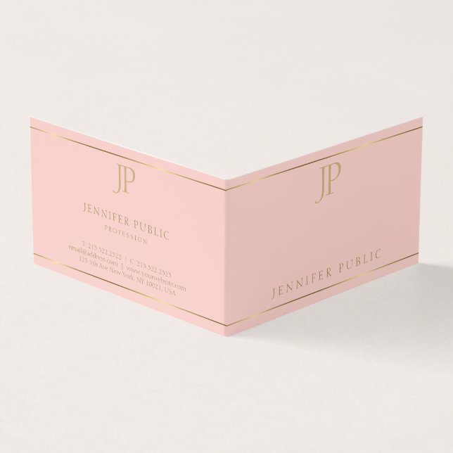 Modernes Monogram Blush Pink Gold Minimalistisches Visitenkarten (Vorderseite)