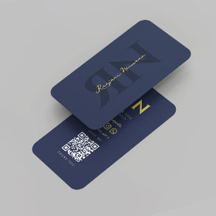 Modernes Monogram Dark Blue Gold Beruflich Visitenkarte