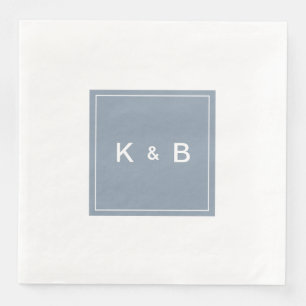 Modernes Monogram Dustblau-Weiß-Abendessen Serviette