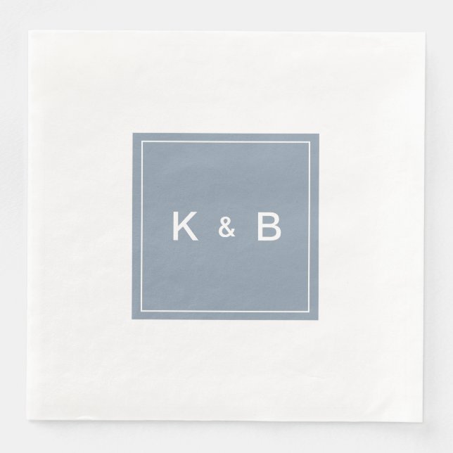 Modernes Monogram Dustblau-Weiß-Abendessen Serviette (Vorderseite)