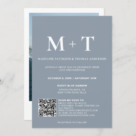 Modernes Monogram Dusty Blue QR Code UAwg Wedding Einladung