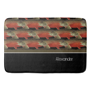 Modernes Monogram Fisch Lachs Design Schwarz-weiß Badematte