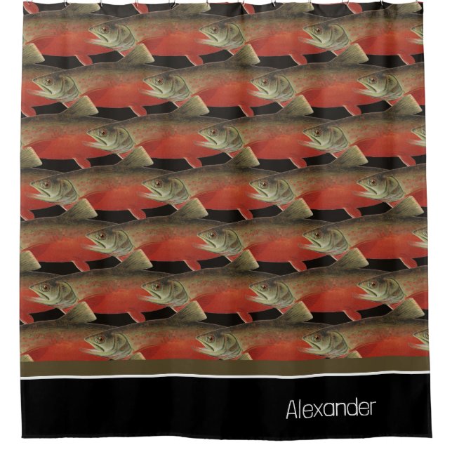 Modernes Monogram Fisch Lachs Design Schwarz-weiß  Duschvorhang (Vorderseite)