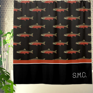 Modernes Monogram Fisch Lachs Design Schwarz-weiß Duschvorhang