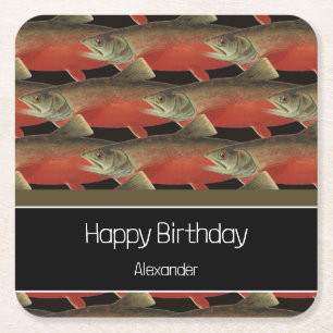 Modernes Monogram Fisch Lachs Design Schwarz-weiß Rechteckiger Pappuntersetzer