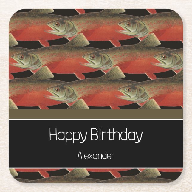 Modernes Monogram Fisch Lachs Design Schwarz-weiß  Rechteckiger Pappuntersetzer (Vorderseite)