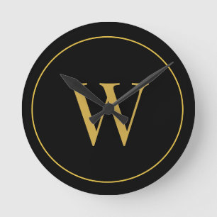 Modernes Monogram Gold Black Business Runde Wanduhr