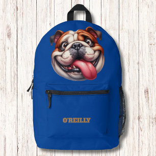 Modernes Monogram Happy Puppy Dog Blue Bedruckter Rucksack