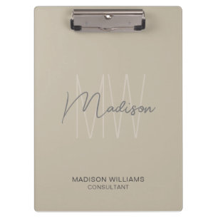Modernes Monogram Logo Beige Consultant Klemmbrett