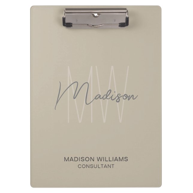 Modernes Monogram Logo Beige Consultant Klemmbrett (Vorderseite)