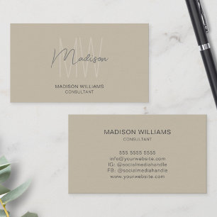 Modernes Monogram Logo Beige Consultant Visitenkarte