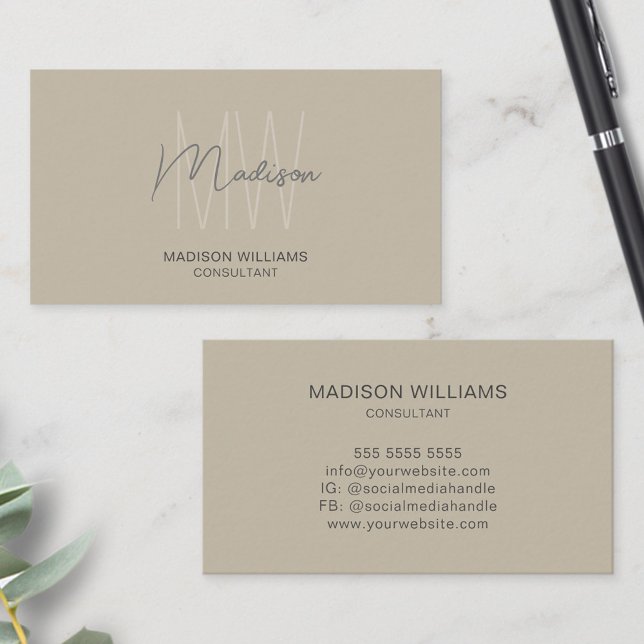 Modernes Monogram Logo Beige Consultant Visitenkarte (Modern Monogram Logo Beige Consultant Business Card)