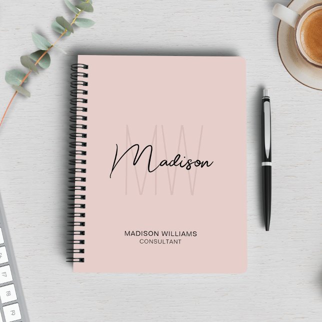 Modernes Monogram Logo Rosa Berater Notizblock (Modern Monogram Logo Blush Pink Consultant Notebook)