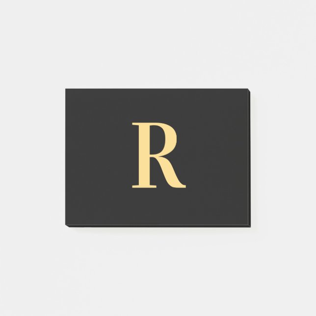 Modernes Monogram Minimal Black Gold Post-it Klebezettel (Vorderseite)