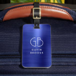 Modernes Monogram Navy Blue Brushed Glam Metallic Gepäckanhänger<br><div class="desc">Eleganter moderner Mit Monogramm Monogram Navy Blue Brushed Metallic Bag Tag</div>