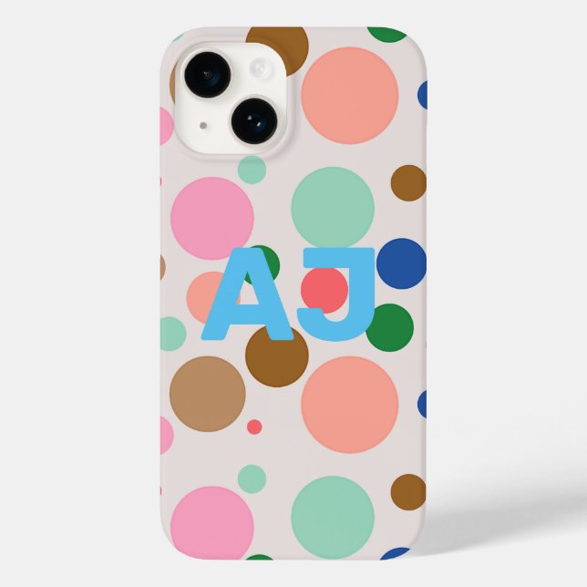 Modernes Monogram Polka Dot Muster Case-Mate iPhone 14 Hülle (Rückseite)