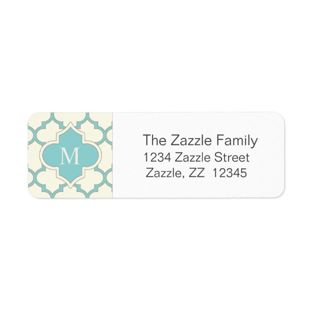 Modernes Monogram Quatrefoil Pattern Elfenbeinturq (Vorne)