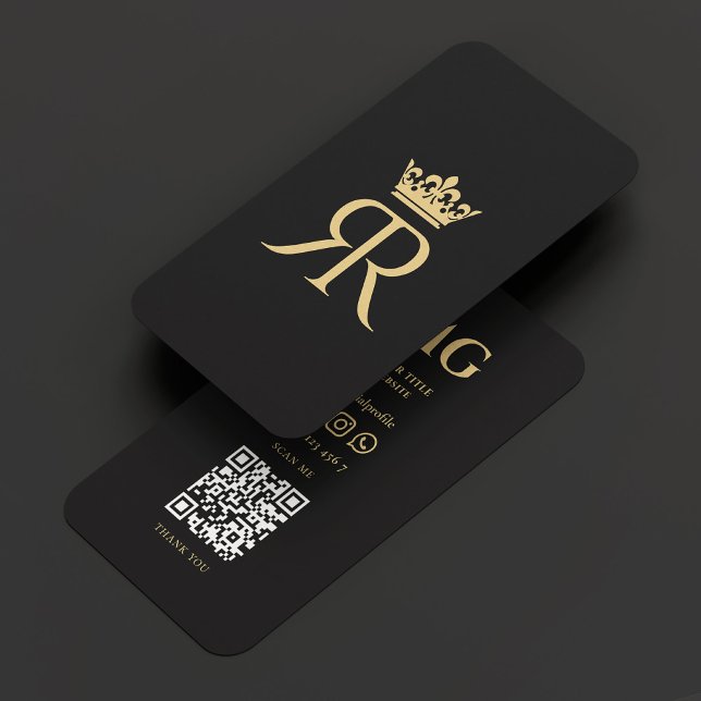 Modernes Monogram R Crown Black Luxe Visitenkarte (Modern Monogram R Crown Black Luxury Business Card
)