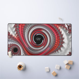Modernes Monogram Red Black Spiral Fraktal Schreibtischunterlage