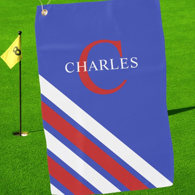 Modernes Monogram Red White Blue Golfing Golfhandtuch (Von Creator hochgeladen)