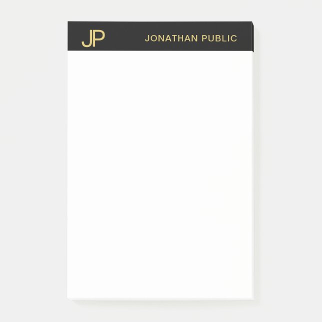 Modernes Monogram Schwarz-weiß Gold Elegant Einfac Post-it Klebezettel (Vorderseite)
