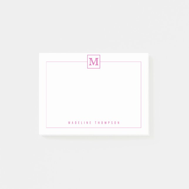 Modernes Monogram Square Border Magenta Post-it Klebezettel (Vorderseite)