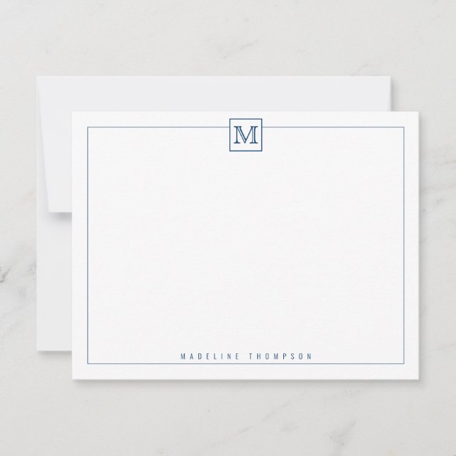 Modernes Monogram Square Border Navy Blue Mitteilungskarte (Vorderseite)