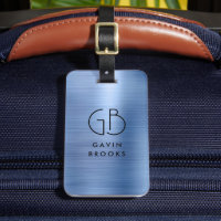 Modernes Monogram Steel Blue Brushed Glam Metallic