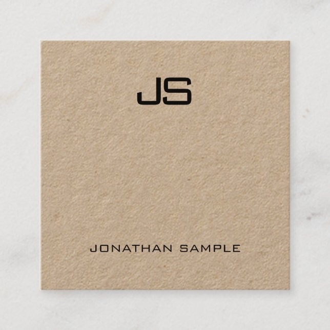Modernes Monogram Template Elegant Real Kraft Pape Quadratische Visitenkarte (Vorderseite)