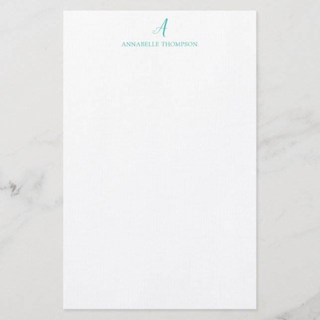 Modernes Monogram Turquoise Personal Stationery  Briefpapier (Vorderseite)