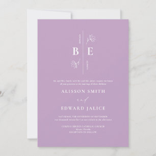 Modernes Monogram Wappen Lavender Lilac Wedding Einladung