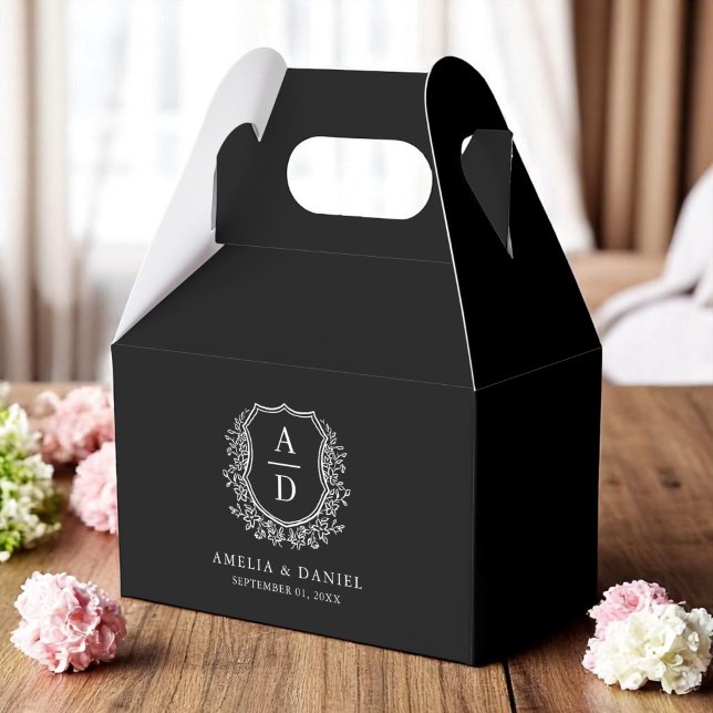 Modernes Monogram Wedding Black Wappen Modernes Geschenkschachtel (Von Creator hochgeladen)
