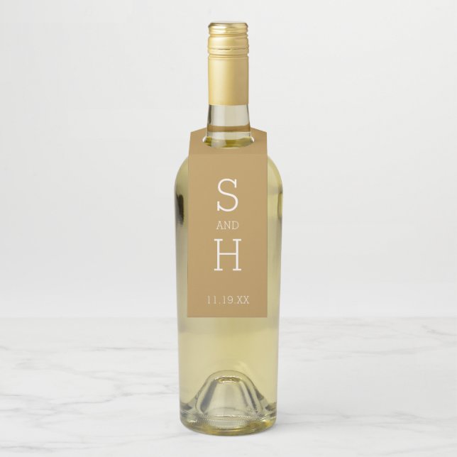 Modernes Monogram Wedding Gold - Farbe bearbeiten Flaschenanhänger (Auf Flasche)
